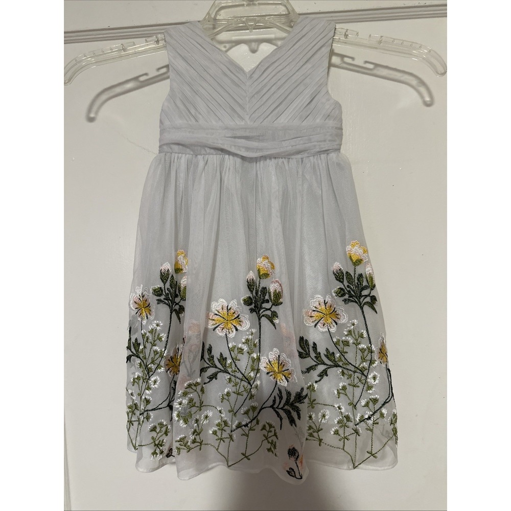 Monsoon Baby Gray White Floral Embroidered Dress Size 12-18 Months